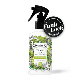 White Home-Pourri Lime Zest Matcha trash can odor eliminator spray bottle with botanical label and guarantee badge