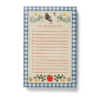 Notepad checklist with rooster design and checkered border 