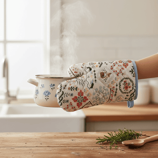 Home Sweet Home Oven Mitt flat layout showing full decorative pattern