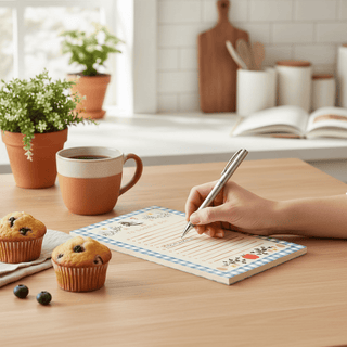 Woman writing on Home Sweet Home Notepad to-do list