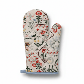 Home Sweet Home Oven Mitt back view with folk art botanical pattern
