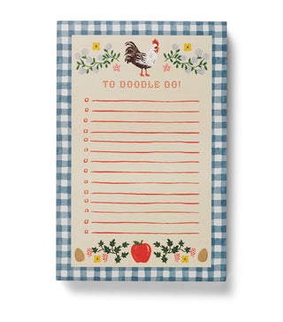 Notepad checklist with rooster design and checkered border 