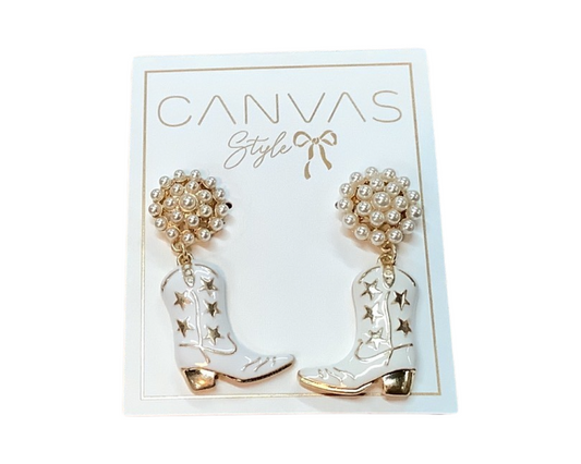 Cowboy Boot Enamel Drop Earring in White