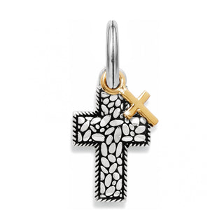 Brighton True Faith Charm featuring silver cross with textured pattern and gold accent cross