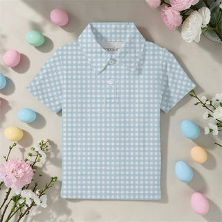 Gingham In Cottage Blue Polo Shirt
