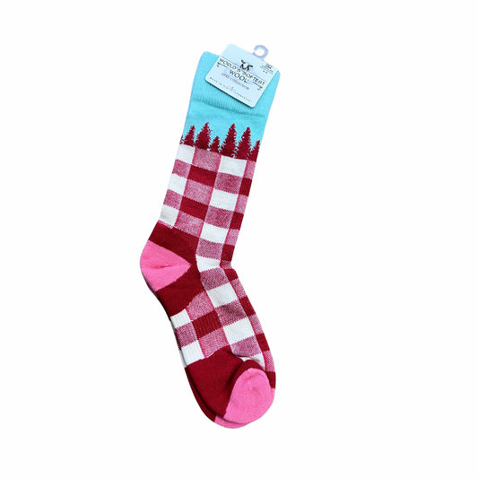 Wool Socks Red Tree Plaid