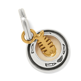 Brighton cat bowl charm in silver with gold cat figure and keyring attachment