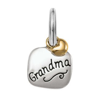 Brighton silver heart charm with 'Grandma' engraved text and gold accent bail
