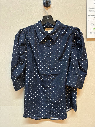 Navy Polka Dot Print Shirt