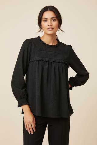Black Lace Yoke Detail Top