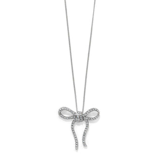 Brighton Illumina Bow Necklace in silver with pavé crystal embellishments on long chain