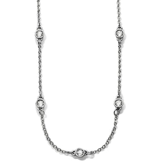 Brighton silver-tone chain necklace with five bezel-set clear crystal stations