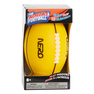 The Incredible Football yellow foam football in retail packaging for indoor silent play