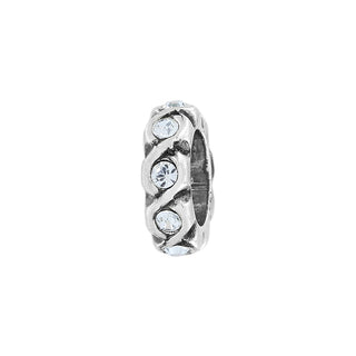 Silver crystal accent bracelet spacer with twisted rope detail and antiqued finish