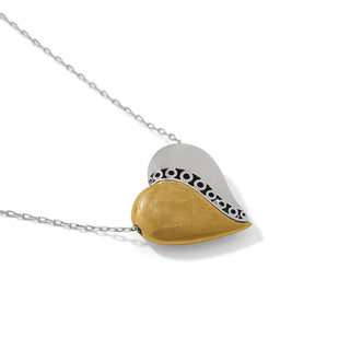 Brighton two-tone silver and gold heart pendant necklace with decorative engraved border
