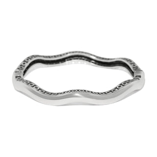 Brighton silver wavy hinged bangle bracelet with engraved circle pattern along edge