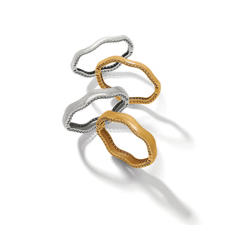 Brighton gold and silver slim hinged bangles with decorative etched edges, set of four