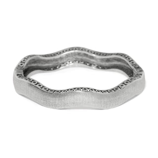Brighton silver wavy hinged bangle bracelet with brushed finish and circle edge detail