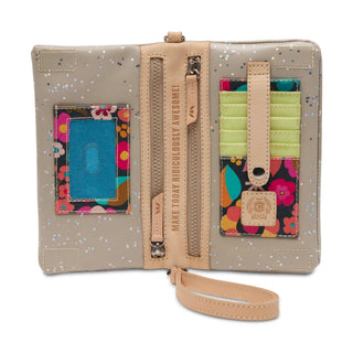 Open wallet with floral card holders 