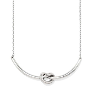 Brighton Interlok Single Knot Necklace in polished silver with curved bar and center love knot