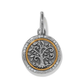 Brighton Interlok Tree of Life charm in silver with gold ring and crystal border