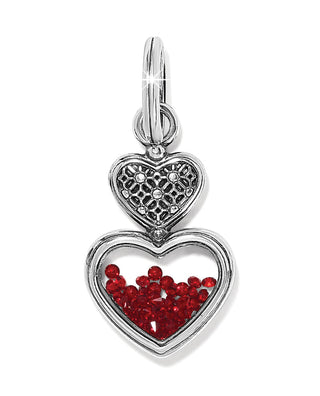 Brighton silver heart charm with red crystals in lower heart compartment
