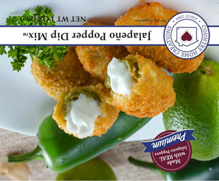 Country Home Creations Jalapeño Popper Dip Mix with fried jalapeño poppers filled with cream cheese