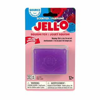 Purple Jell-O scented squishi toy in retail packaging