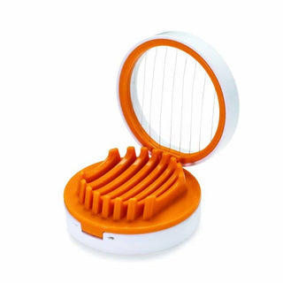 Joie Egg Slice and Wedge tool in orange and white with stainless steel wires open