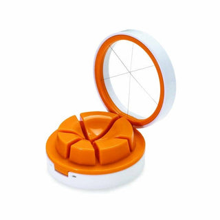 Joie Egg Slice and Wedge tool open showing orange cutting blades and mirror lid