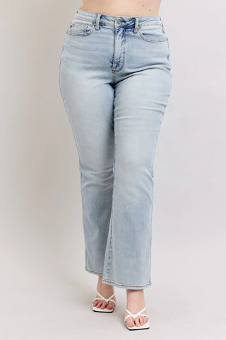 Judy Blue light wash high-rise bootcut jeans in pale blue denim