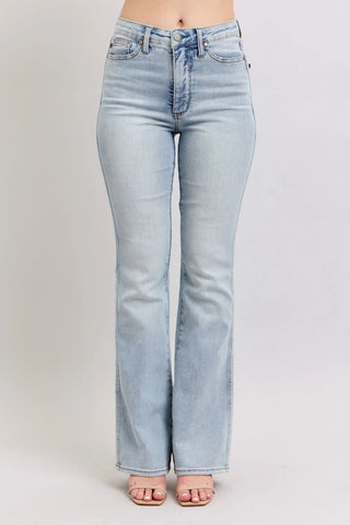 Judy Blue light wash bootcut jeans with high rise fit and subtle fading