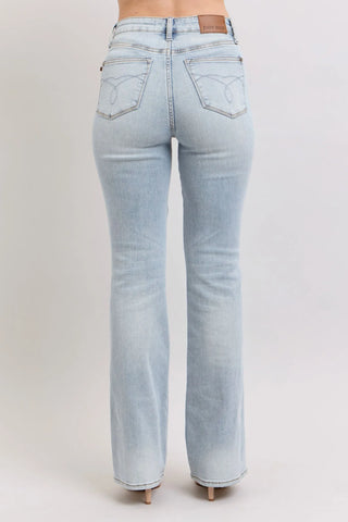 Judy Blue light wash bootcut jeans back view with embroidered pockets