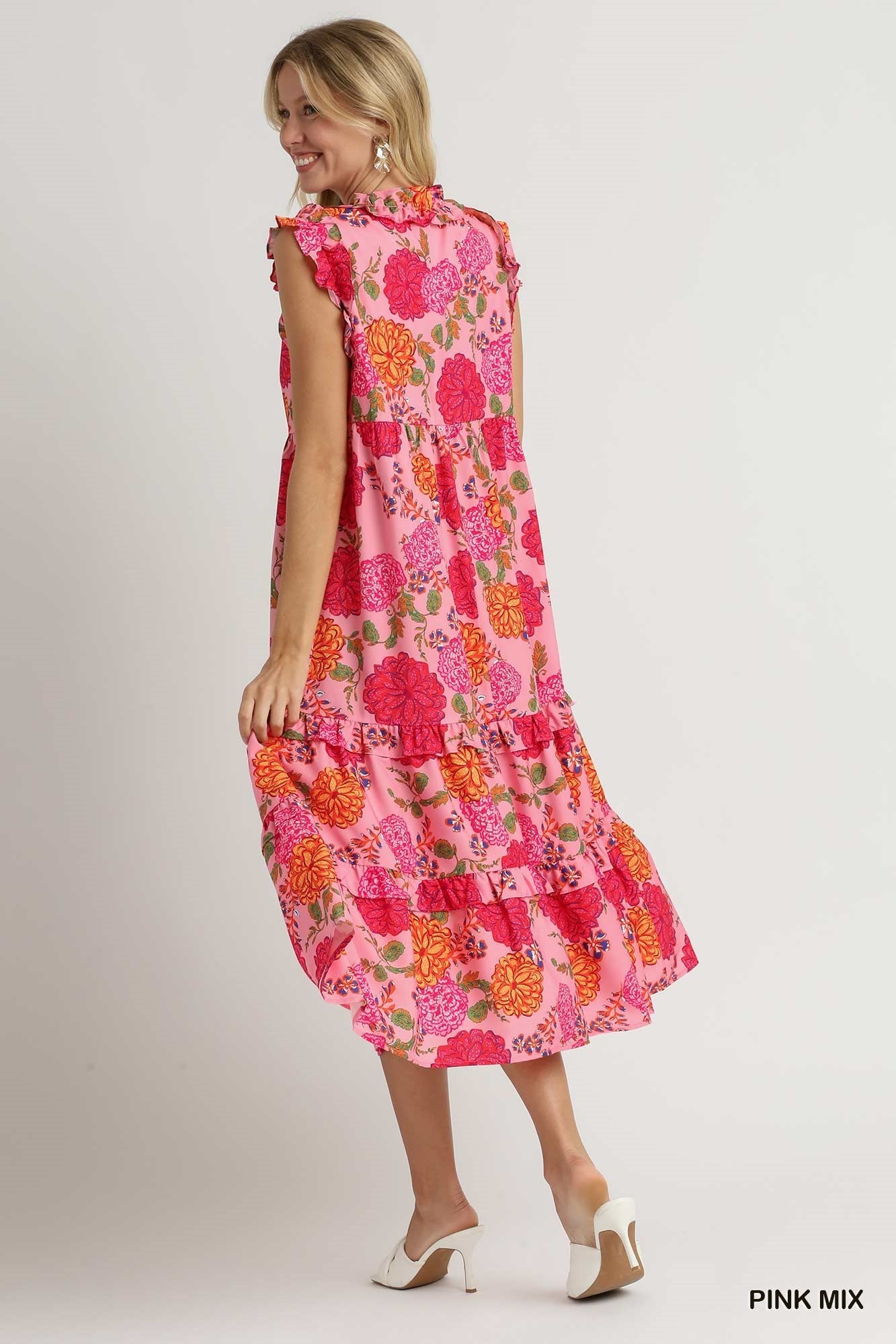 Pink Floral Print Dress