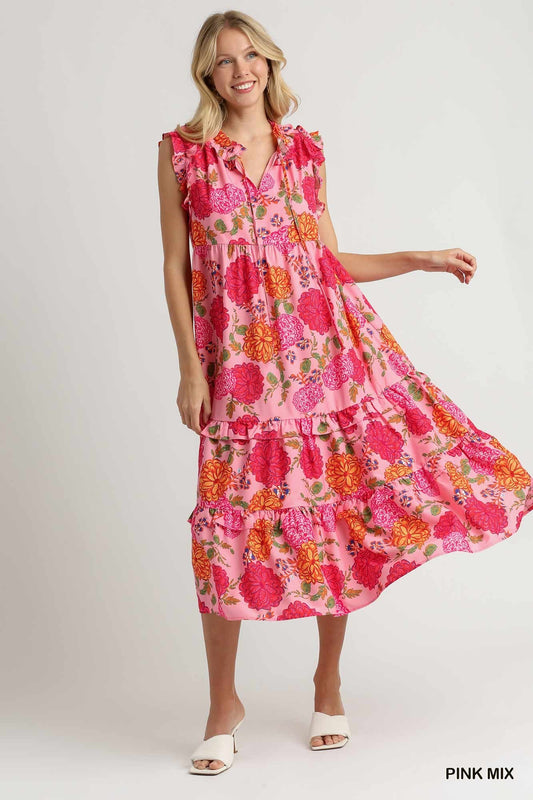 Pink Floral Print Dress