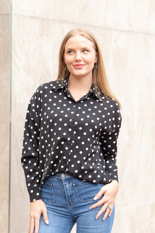 Kathryn Classic Button-Up in Polka-Dot