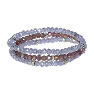 Lavender and mauve beaded bracelet stack with pearlescent lilac and dusty rose tones