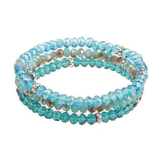 Blue crystal bead stack for kids featuring gradient sky blue and teal faceted beads