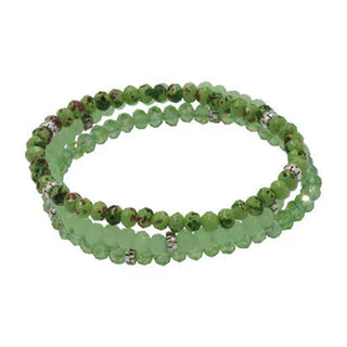 Green mottled mini-crystal bracelet set with natural stone-like dark green and brown speckles