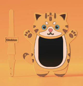 Orange plush tiger writing tablet with brown stripes and separate display stand