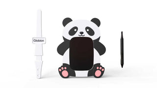 Black and white panda kids writing tablet with pink paw pads and molded plastic design