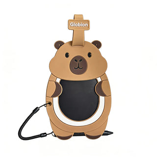 Tan capybara kids writing tablet with matte rubberized finish and attached stylus