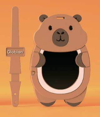 Profile view of tan capybara writing tablet with layered animal contours and hanging cutout