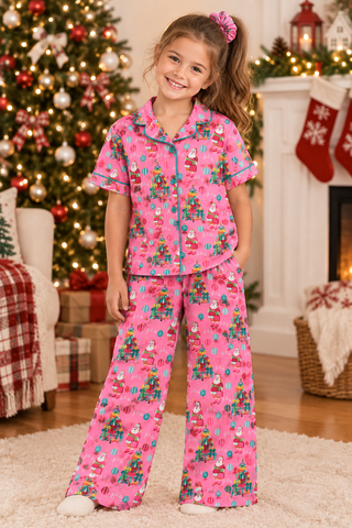 Kids Pink Santa Pajama Set