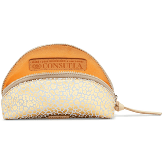Consuela Kit Large Cosmetic Bag white with gold metallic leopard print and orange interior lining