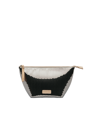 Consuela Mona Medium Tool Kit cosmetic pouch in silver and black snake print pattern