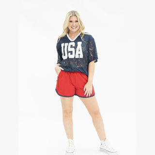 GRACE+EMMA by Southern Grace Women's Tops Lace USA Jersey Top