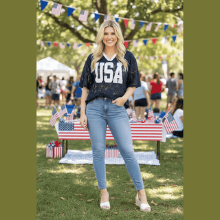 GRACE+EMMA by Southern Grace Women's Tops Lace USA Jersey Top
