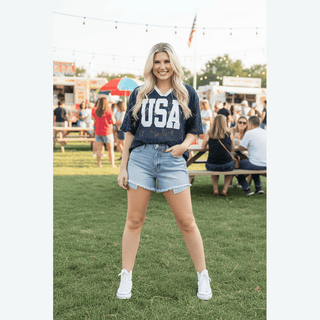 GRACE+EMMA by Southern Grace Women's Tops Lace USA Jersey Top