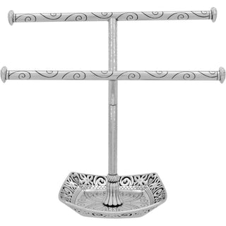Brighton Lacie Daisy silver bangle holder with two decorative bars and ornate tray base